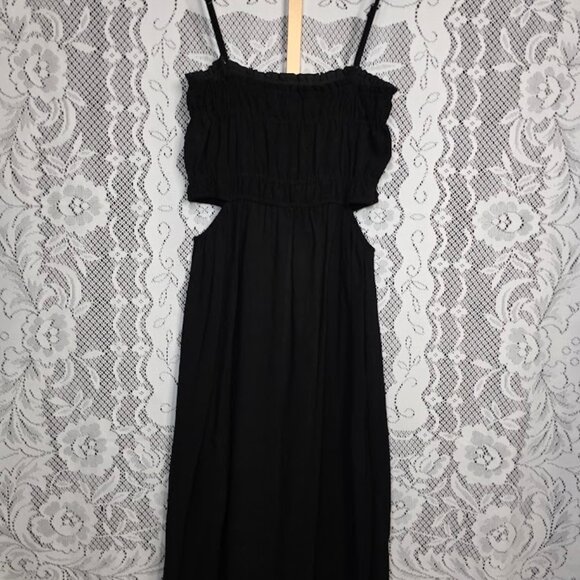 NWT Sage The Label Linen-Blend Cut-Out Midi Dress Black M - Picture 8 of 12